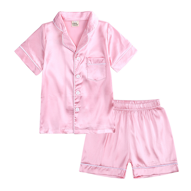 Yumşaq Satin Uşaqlar Qısa Qollu və Şort Pijama dəsti